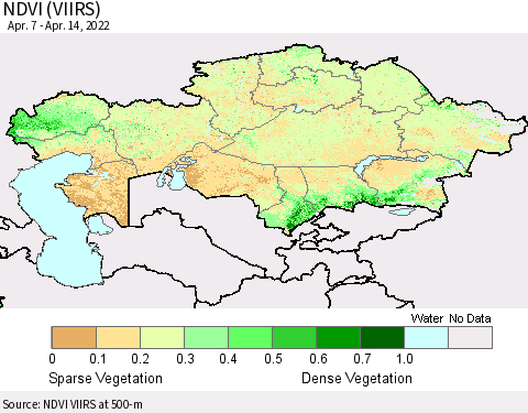 Kazakhstan NDVI (VIIRS) Thematic Map For 4/7/2022 - 4/14/2022