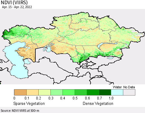 Kazakhstan NDVI (VIIRS) Thematic Map For 4/15/2022 - 4/22/2022