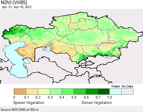 Kazakhstan NDVI (VIIRS) Thematic Map For 4/23/2022 - 4/30/2022