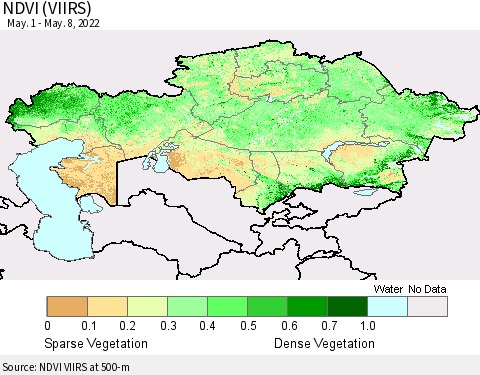 Kazakhstan NDVI (VIIRS) Thematic Map For 5/1/2022 - 5/8/2022