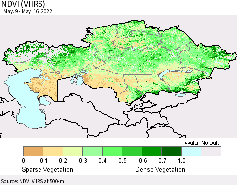 Kazakhstan NDVI (VIIRS) Thematic Map For 5/9/2022 - 5/16/2022