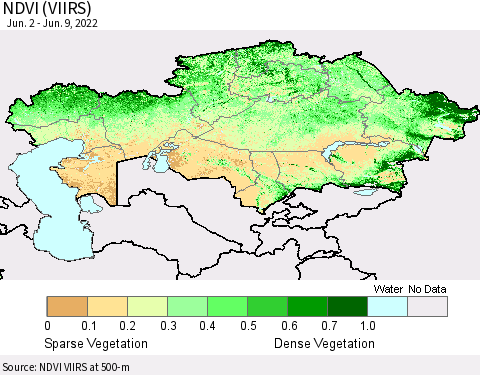 Kazakhstan NDVI (VIIRS) Thematic Map For 6/2/2022 - 6/9/2022
