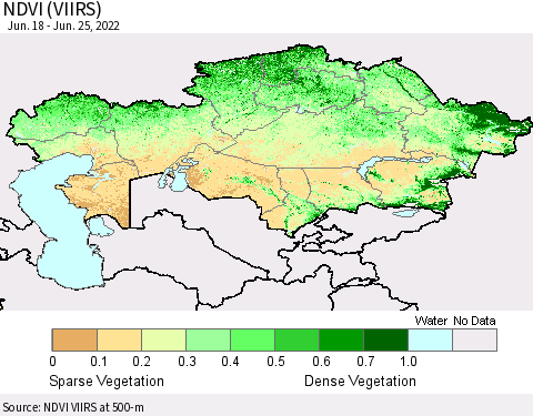 Kazakhstan NDVI (VIIRS) Thematic Map For 6/18/2022 - 6/25/2022