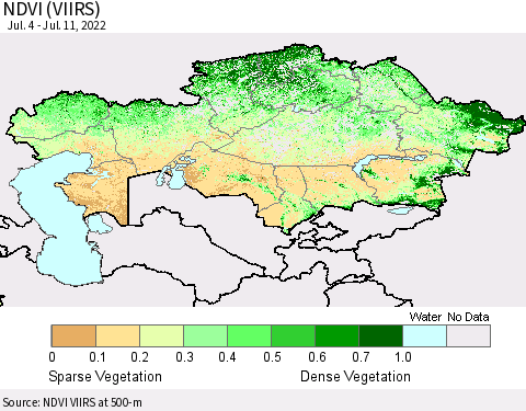 Kazakhstan NDVI (VIIRS) Thematic Map For 7/4/2022 - 7/11/2022