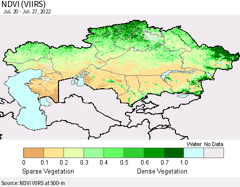 Kazakhstan NDVI (VIIRS) Thematic Map For 7/20/2022 - 7/27/2022