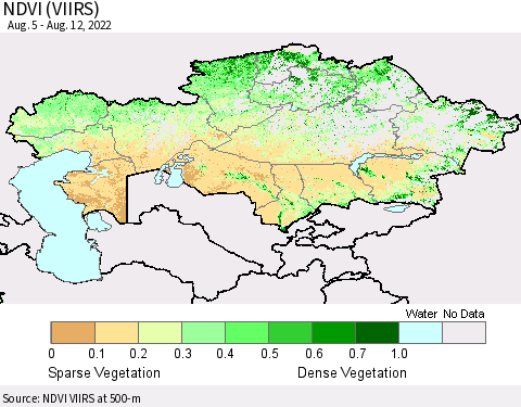 Kazakhstan NDVI (VIIRS) Thematic Map For 8/5/2022 - 8/12/2022