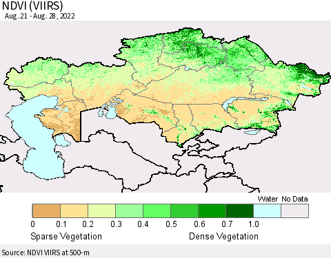 Kazakhstan NDVI (VIIRS) Thematic Map For 8/21/2022 - 8/28/2022