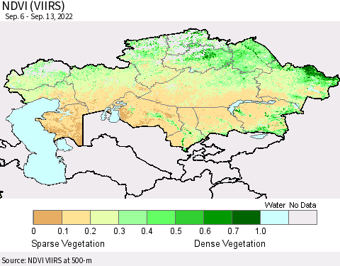 Kazakhstan NDVI (VIIRS) Thematic Map For 9/6/2022 - 9/13/2022