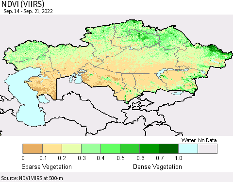 Kazakhstan NDVI (VIIRS) Thematic Map For 9/14/2022 - 9/21/2022