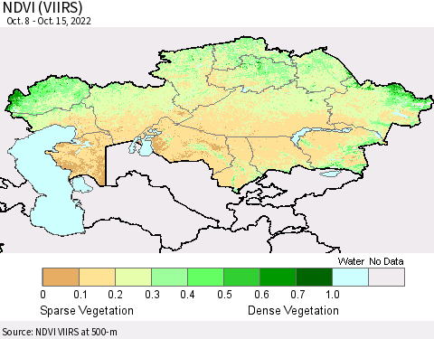 Kazakhstan NDVI (VIIRS) Thematic Map For 10/8/2022 - 10/15/2022