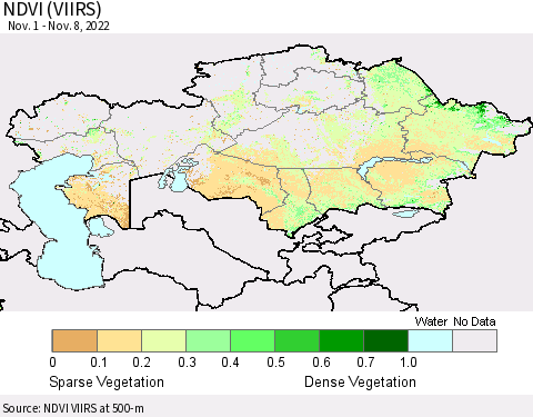 Kazakhstan NDVI (VIIRS) Thematic Map For 11/1/2022 - 11/8/2022