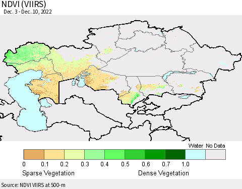 Kazakhstan NDVI (VIIRS) Thematic Map For 12/3/2022 - 12/10/2022