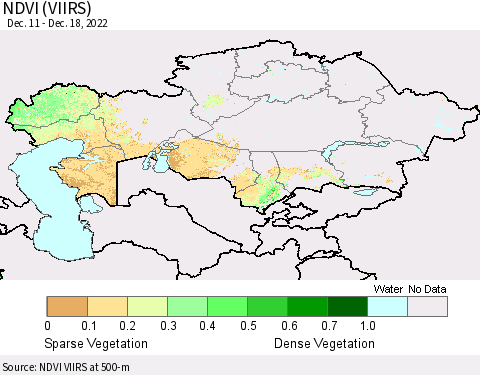 Kazakhstan NDVI (VIIRS) Thematic Map For 12/11/2022 - 12/18/2022