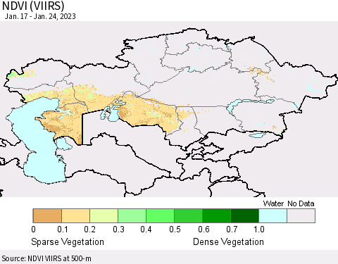 Kazakhstan NDVI (VIIRS) Thematic Map For 1/17/2023 - 1/24/2023