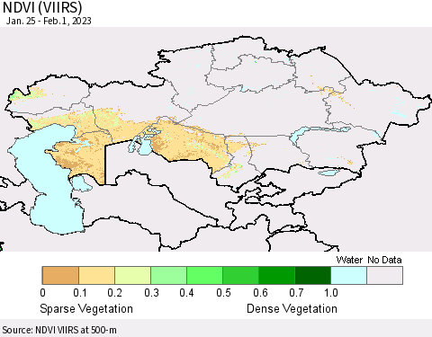 Kazakhstan NDVI (VIIRS) Thematic Map For 1/25/2023 - 2/1/2023