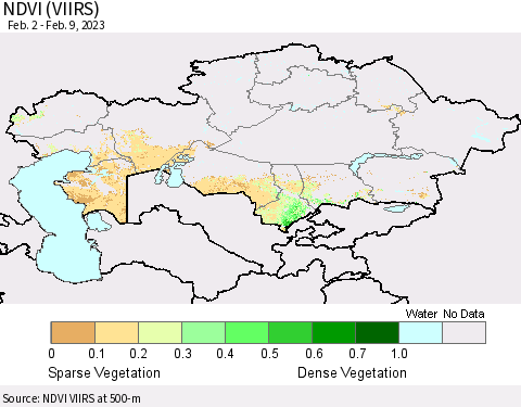 Kazakhstan NDVI (VIIRS) Thematic Map For 2/2/2023 - 2/9/2023