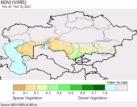 Kazakhstan NDVI (VIIRS) Thematic Map For 2/18/2023 - 2/25/2023