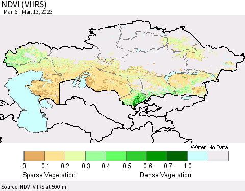 Kazakhstan NDVI (VIIRS) Thematic Map For 3/6/2023 - 3/13/2023