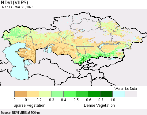 Kazakhstan NDVI (VIIRS) Thematic Map For 3/14/2023 - 3/21/2023