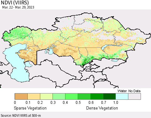 Kazakhstan NDVI (VIIRS) Thematic Map For 3/22/2023 - 3/29/2023