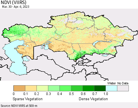 Kazakhstan NDVI (VIIRS) Thematic Map For 3/30/2023 - 4/6/2023