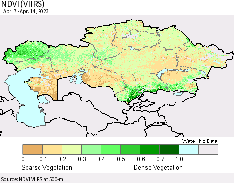 Kazakhstan NDVI (VIIRS) Thematic Map For 4/7/2023 - 4/14/2023