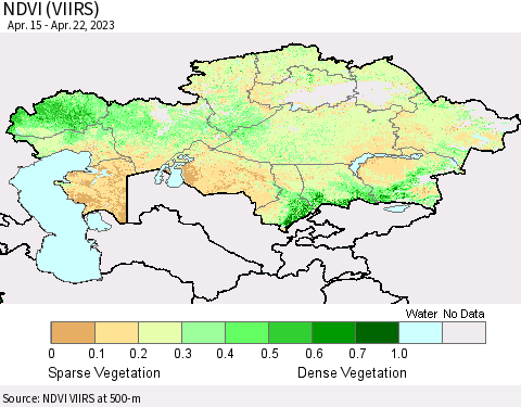 Kazakhstan NDVI (VIIRS) Thematic Map For 4/15/2023 - 4/22/2023