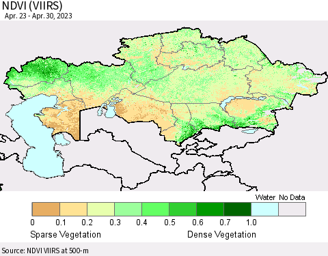 Kazakhstan NDVI (VIIRS) Thematic Map For 4/23/2023 - 4/30/2023