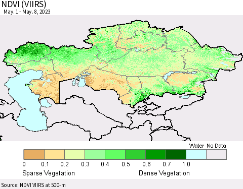 Kazakhstan NDVI (VIIRS) Thematic Map For 5/1/2023 - 5/8/2023