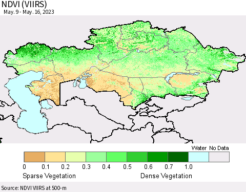 Kazakhstan NDVI (VIIRS) Thematic Map For 5/9/2023 - 5/16/2023