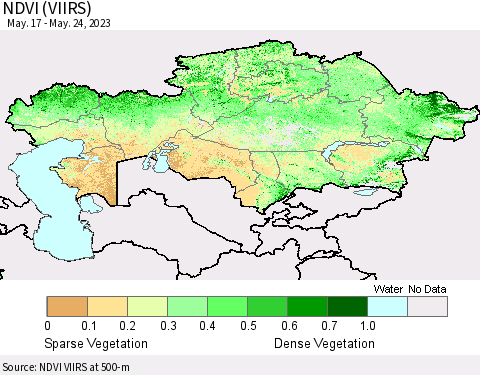 Kazakhstan NDVI (VIIRS) Thematic Map For 5/17/2023 - 5/24/2023