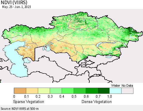 Kazakhstan NDVI (VIIRS) Thematic Map For 5/25/2023 - 6/1/2023
