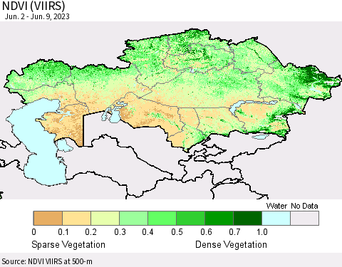 Kazakhstan NDVI (VIIRS) Thematic Map For 6/2/2023 - 6/9/2023