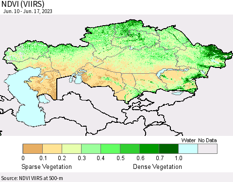 Kazakhstan NDVI (VIIRS) Thematic Map For 6/10/2023 - 6/17/2023