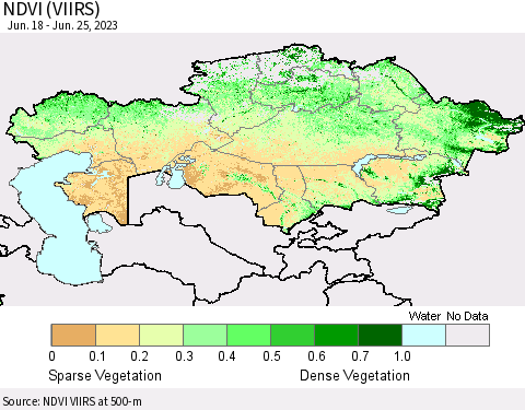 Kazakhstan NDVI (VIIRS) Thematic Map For 6/18/2023 - 6/25/2023