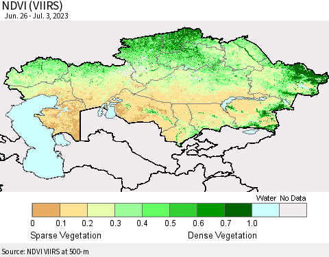 Kazakhstan NDVI (VIIRS) Thematic Map For 6/26/2023 - 7/3/2023