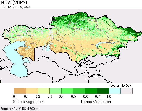Kazakhstan NDVI (VIIRS) Thematic Map For 7/12/2023 - 7/19/2023