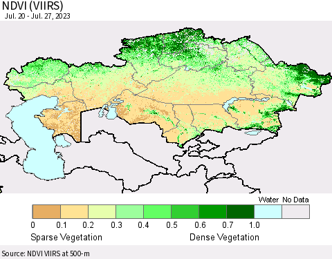 Kazakhstan NDVI (VIIRS) Thematic Map For 7/20/2023 - 7/27/2023