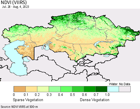 Kazakhstan NDVI (VIIRS) Thematic Map For 7/28/2023 - 8/4/2023