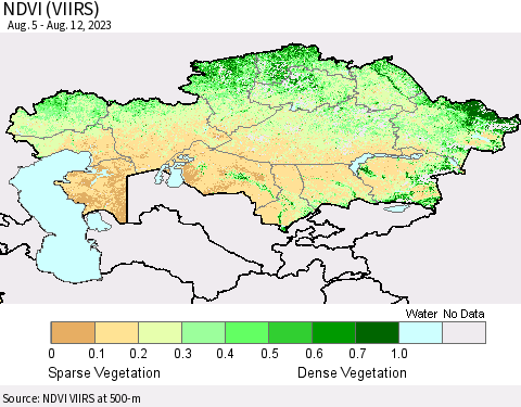 Kazakhstan NDVI (VIIRS) Thematic Map For 8/5/2023 - 8/12/2023