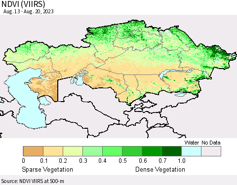 Kazakhstan NDVI (VIIRS) Thematic Map For 8/13/2023 - 8/20/2023