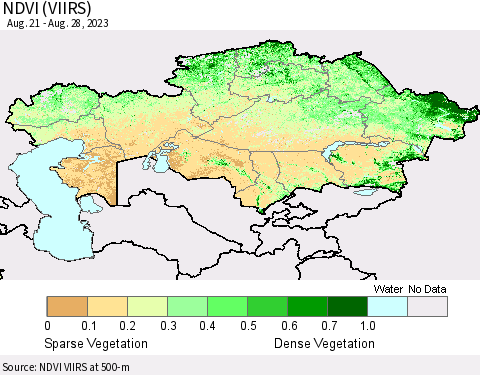 Kazakhstan NDVI (VIIRS) Thematic Map For 8/21/2023 - 8/28/2023