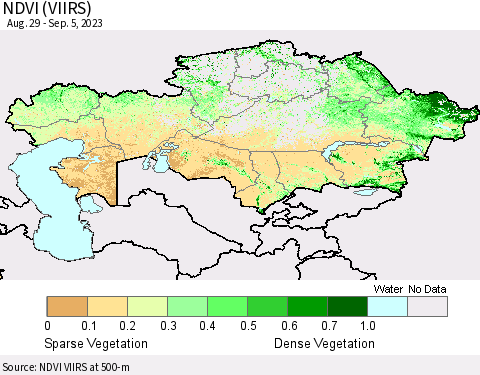 Kazakhstan NDVI (VIIRS) Thematic Map For 8/29/2023 - 9/5/2023