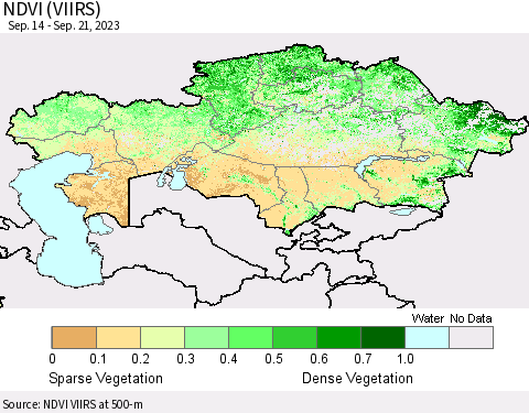 Kazakhstan NDVI (VIIRS) Thematic Map For 9/14/2023 - 9/21/2023