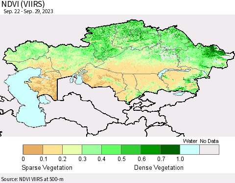 Kazakhstan NDVI (VIIRS) Thematic Map For 9/22/2023 - 9/29/2023