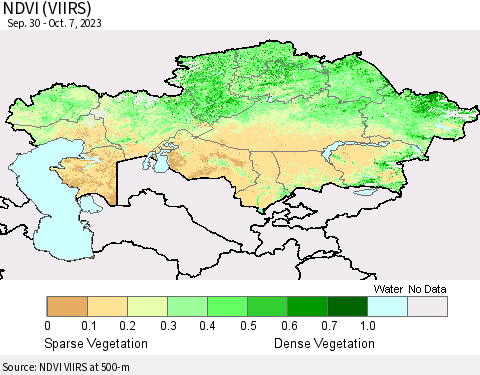 Kazakhstan NDVI (VIIRS) Thematic Map For 9/30/2023 - 10/7/2023