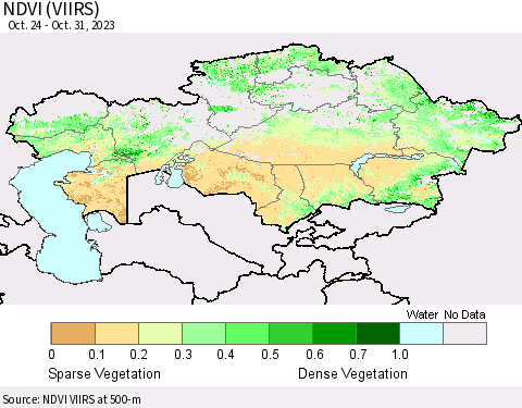 Kazakhstan NDVI (VIIRS) Thematic Map For 10/24/2023 - 10/31/2023