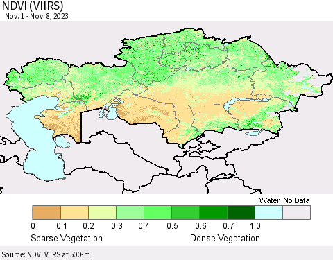 Kazakhstan NDVI (VIIRS) Thematic Map For 11/1/2023 - 11/8/2023