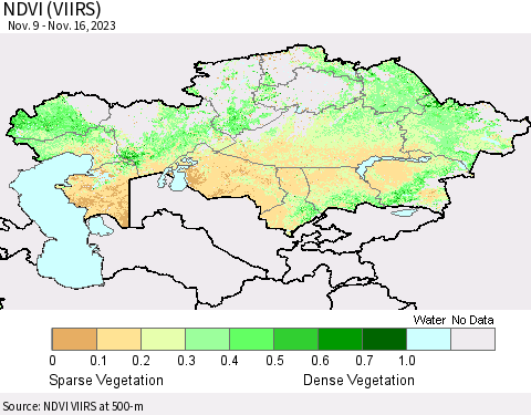 Kazakhstan NDVI (VIIRS) Thematic Map For 11/9/2023 - 11/16/2023