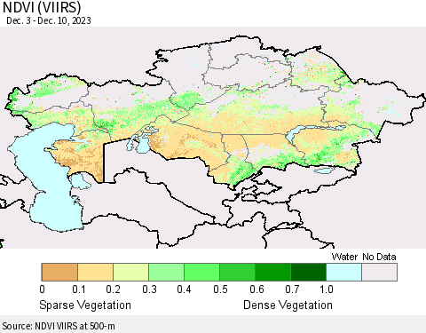 Kazakhstan NDVI (VIIRS) Thematic Map For 12/3/2023 - 12/10/2023